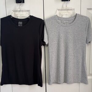Calia Heather Gray and Black Ribbed Crewneck Tees